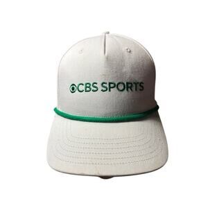 Vintage CBS Sports Snapback Hat White Green Rope Brim Cap TV Network Clean
